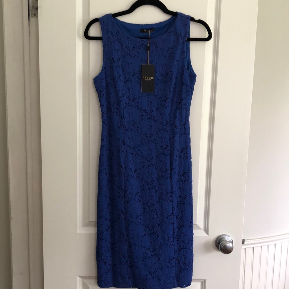 Précis Petite Blue Lace Sheath Dress NWT